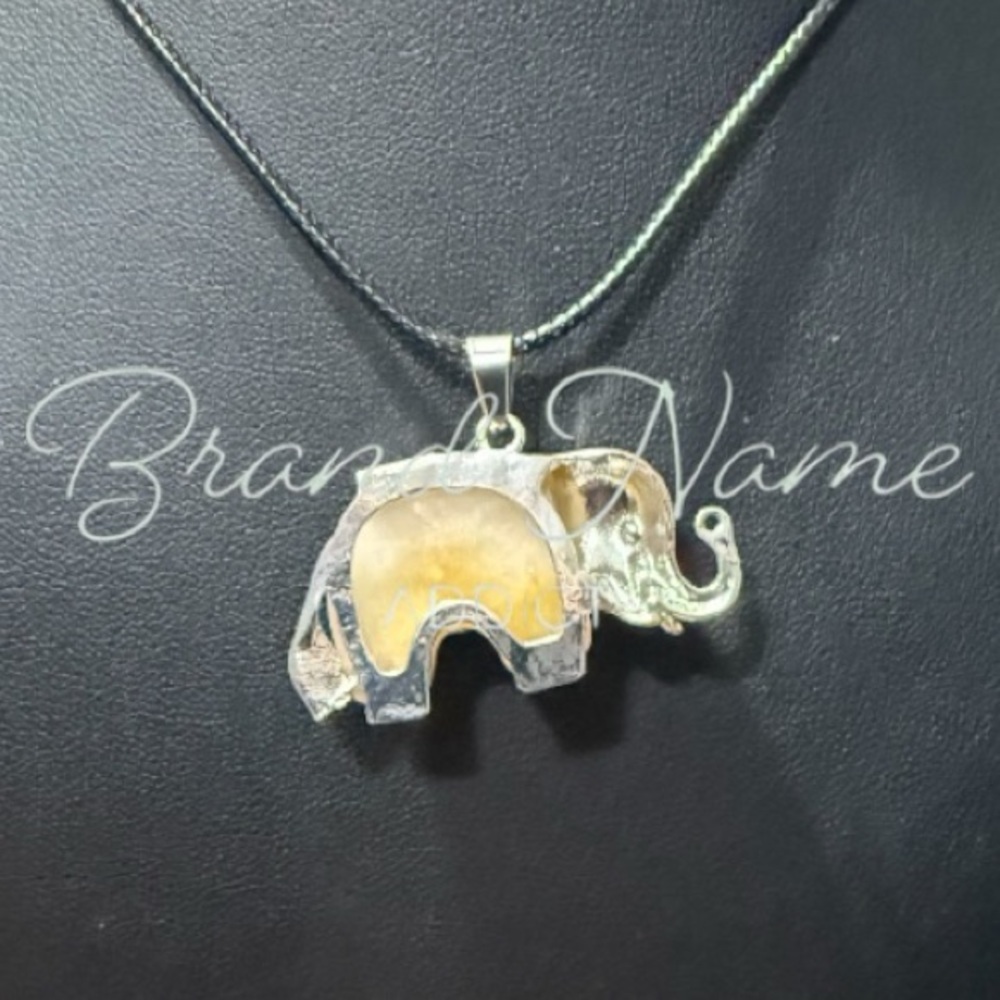 PRICE IS FIRM - Yellow Aventurine Silver Toned Elephant Necklace - Picture 4 of 6